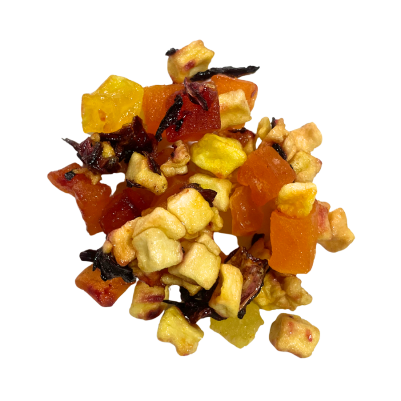 tisana frutal con manzana, papaya, mango, jamaica y maracuya
